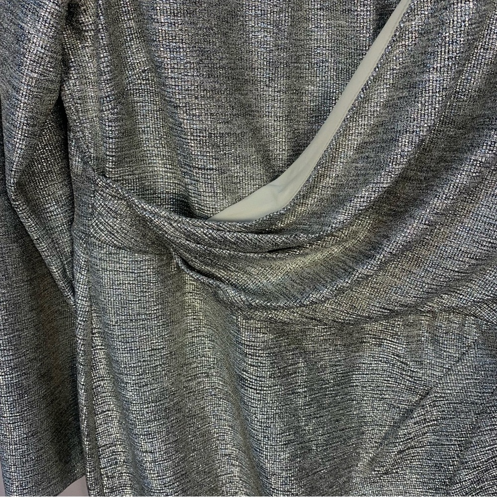 Adriana Papell Metallic Foiled Jersey Wrap Dress - Picture 5 of 13